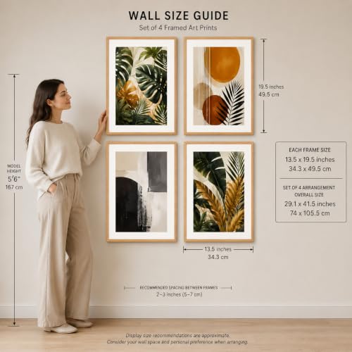 Image of Livin'luxe Set of 4 Tropical Botanical & Geometric Abstract Wall Paintings with Sparkle Laminate and Premium Wooden Synthetic Frame for Living Room Bedroom Office Decor (13.5 x 19.5 Inch)