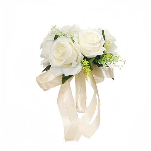 Huilimei Bouquets de mariage pour mariée, roses blanches artificielles, décoration de cérémonie de mariage et décoration d'intérieur d'église, roses...