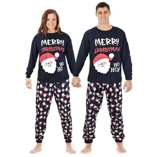 SkiBeaut Couple Christmas Pajamas Xmas Santa Long Sleeve Sleepwear PJS Matching Set for Men Women