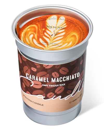 M&SENSE Caramelo Macchiato Velas Aromáticas 460g, Regalo de San Valentín y Cumpleaños, Decoracion Casa Aroma Dulce Vainilla, Velas Perfumadas de Soja Grandes en Lata de Aluminio 99h