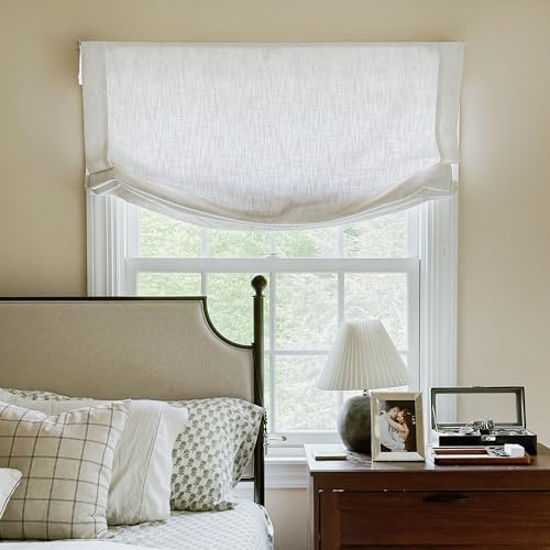 Neutral Curtains Lily Cordless Relaxed Roman Window Shades, Custom Linen Blackout Roman Shades for Windows, Room Darkening Roman Blinds for Bedroom, 1 Shade, Relaxed