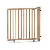Geuther 23-52' Wooden Baby Gate for Stairs and Doorways | Extra Tall/Extra Wide/Extra Safety | Dog Gate for Stairs | 1-Hand Operation | 2-Step Safety Lock | Natural Material (36-52.4')