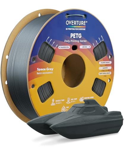 Image of OVERTURE PETG Filament 1.75mm, High Speed 3D Printer Filament, Neatly Wound & Clog-Free, 1kg Spool (2.2lbs) Rapid PETG, Dimensional Accuracy + /- 0.02mm, Fit Most FDM Printers (Space Grey)