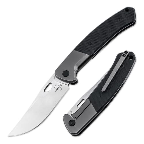 BÖKER PLUS® Elso Folder - Outdoor Einhand-Messer mit D2 Upswept Klinge - Profi Frame-Lock Messer groß - EDC Utility Knife mit G10 Griff schwarz - Klapp- & Taschenmesser hochwertig mit Clip & Etui