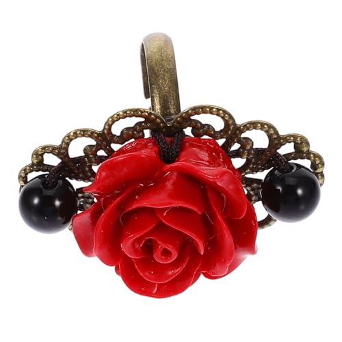 Bijoux bague noir goth rouge rétro pour femme | Anneaux de phalange réglables