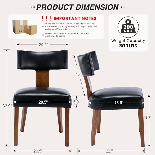 HNY Mid Century Modern Dining Chairs Set of 4, Farmhouse PU Leather Upholstered Accent Chair Curved Backrest Kitchen Chairs, with Hardwood Frame, Black