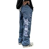  Tinbarry Baggy Jeans Femme Cargo Y2K en Denim Jambes Larges Hip Hop Boyfriend Vintage Imprimé Loose Pants E-Girl des Années 90 Streetwear