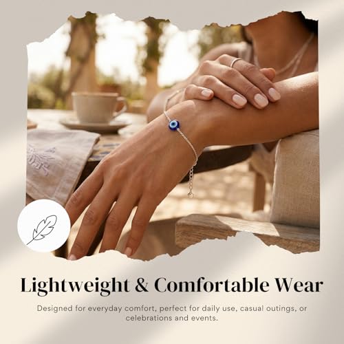 Image of Dellamore 925 Sterling Silver Bracelet for Women & Girls | Evil Eye | Adjustable Blue Nazar Protection Bracelet | Hallmarked Silver Chain Bracelet | Gift for Women, Girls & Teenagers