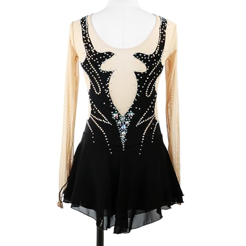 DIJITOO Vestido de patinação artística, fantasia de desempenho de competição de emenda de strass lin