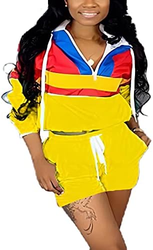 VOIKERDR Women Colorblock 2 Piece Tracksuit Set Long Sleeve High Waist Pants Set colour sweatsuit S