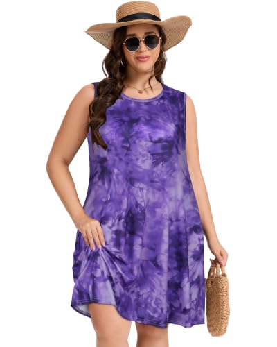 Image of elescat Plus Size Summer Dresses for Women Sleeveless Pockets Beach Tshirt Tank Sundress 2026