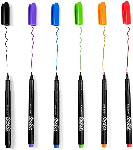 Tackie Markers - Smudge Free, Wet Erase Pens for Dry Erase, Acrylic and Glass Boards | Fine Point 6-Pack | Erasable with Water | Low Odor Bright Colors: Red, Blue, Purple, Orange, Green, Black