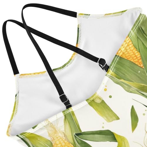 Corn Cobs Beautiful Exotic Watercolor Kids Girls 1-Piece Swimsuit Beach Swimwear with Adjustable Straps UPF 50+4