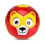MUKI サッカーボール 2号 子供用 空気入れ付き PVC製 軽量 柔らかい 練習用ボール 小学生 子供対応 3歳以上 室内・屋外兼用 CE/UKCA認証済み（レッド‐イエロー‐ライオン）