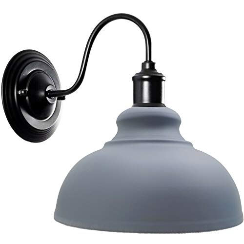 Image of LED wall Lights Grey 29cm Curvy Dome Metal Sconce Light Shade Indoor Retro E27 Down wall lamp for Living Room Bedroom Kitchen Corridor Hallway