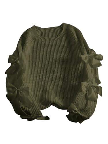 Image of SHENHE Women's Plus Size Sweaters Bow Cutout Crewneck Long Raglan Sleeve Knit Tops Chunky Sweaters