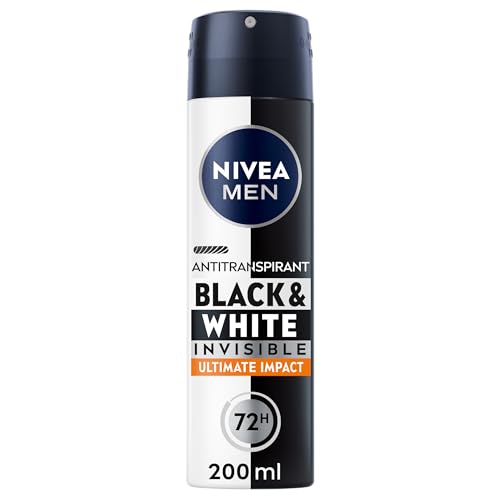 NIVEA MEN Déodorant Spray Black & White Ultimate Impact (1 x 200 ml), déodorant homme anti-traces blanches et jaunes, anti-transpirant anti odeur &...