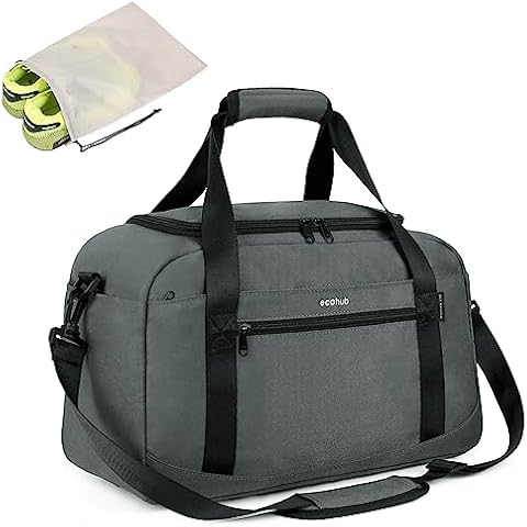 ECOHUB Small Gym Bag 15 inch Mini Travel Duffel Bag with Wet Pocket & Shoes Bag Underseat Carry On Lightweight Waterproof Personal Item Bag, Gray (Patent Pending) Cover