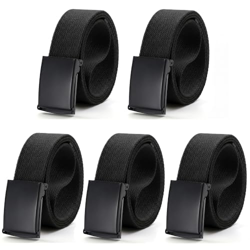 Image of Mile High Life Cut To Fit Canvas Web Belt Size Up to 52 inch with Flip-Top Solid Black Military Buckle