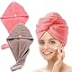 2 Stück Set Haarturban Kopfhandtuch, aus Mikrofaser,mit Knopf,Turban Haar Handtuch Superabsorbierender Schnell Haare Schnelltrocknend,Hellrosa + Heller Kaffee