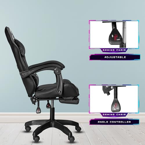 Image of Casa Copenhagen Designed in Denmark,High-Back Italian Leather Gaming Ergonomic Chair with Advanced Mechanism & Electric Back Massager, Memory Foam Seating & Multi Function Arm-Rest - Black & Black