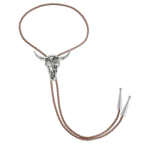 Image of Jeilwiy Bolo Tie for Men Western Cowboy Tie Necklace Gold Bolo Tie Leather Necktie Halloween Tie Accessories for Women