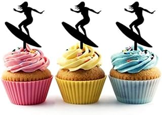 TA1201 Surfer Girl Silhouette Party Wedding Birthday Acrylic Cupcake Toppers Decor 10 pcs
