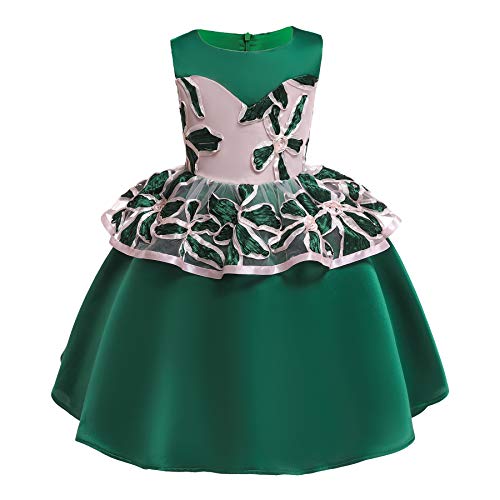 Robe verte fille cadeau de Noël et Nouvel An en mesh brodé plissé