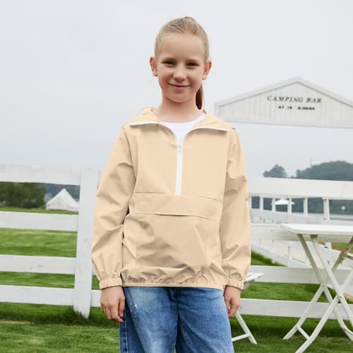 Image of MODAFANS Girls Boys Rain Jacket Lightweight Waterproof Packable Hooded Half zip RainCoats Windbreaker for Outdoor 4-13Year