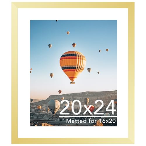 Image of JCJMY 20x24 Picture Frame with 16x20 Mat, Display Photo 16x20 with Mat or 20 x 24 Without Mat, Wall Hanging Large 20 by 24 Poster Frame with Plexiglass, Gold