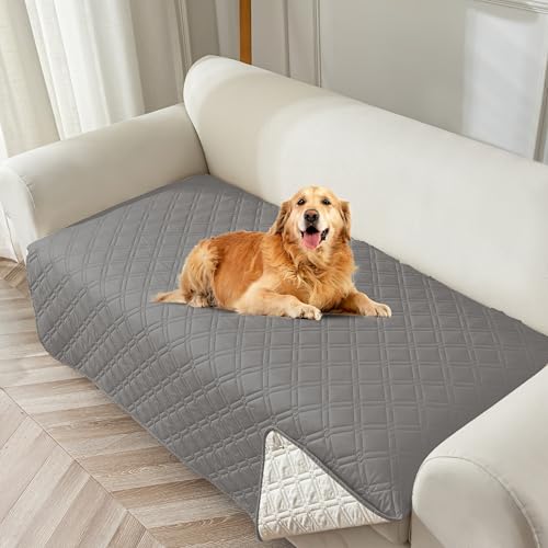 Image of Genina Waterproof Couch Cover, Washable Anti-Slip 86.6 inch Sofa Covers with 4 Cushions, Sectional Couch Covers for Pets Friendly, Sofa Slipcovers for Dogs Cats, (86inch /Light Grey)