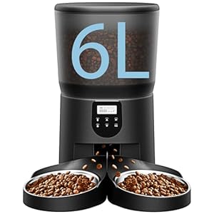 Automatic Cat Feeders for 2Cats, 6L/25cup Automatic Cat Food Dispenser with 2 Stainless Pet Bowls,10s Meal Call Timer Setting 20 Portions 6Meals Per Day, Timed Pet Feeder for Cats Dog Indoor Dry Food