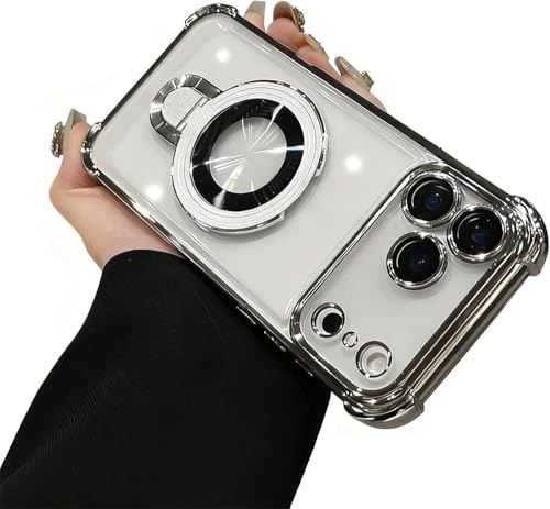 2026 New in Phone Case for iPhone 17 Series, Four Corners Air Cushion Anti-Fall Case for iPhone with Invisible Ring Stand, for iPhone 17/16/15/14/13/12/11 Plus Pro Max Air (White,for 14 ProMax)