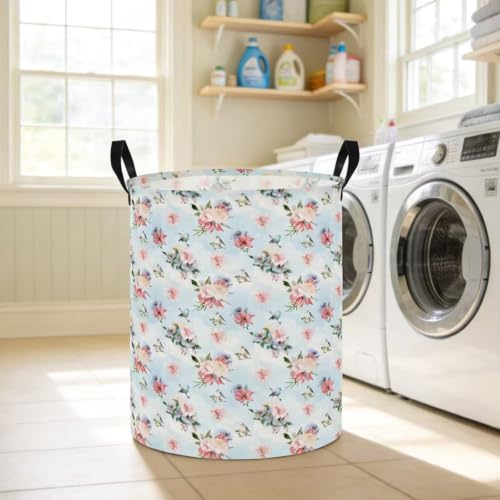 Image of NTAOHAMPER Laundry Hamper,Laundry Basket,Baby Nursery Hamper,Waterproof Storage Bin,Clothes Organizer Basket,Room Decor(Blue Retro Flower)