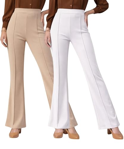 Image of Women Solid Flared Trousers Pack of 2 | High Waist Stretchable Office Pants for Women | Formal Bell Bottom Palazzo Trouser Combo