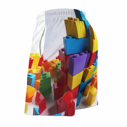 Colorful Building Blocks Men's Swim Trunks with Mesh Lining, Lightweight Swim Shorts Quick-Dry Beach Shorts with Pockets4