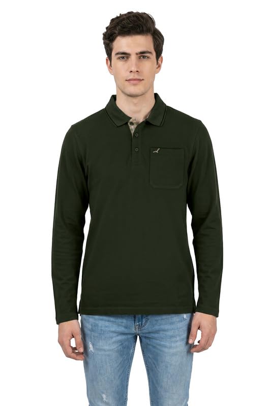 Image of AMERICAN CREW Full Sleeves Polo Collar T-Shirt with Pocket for Men