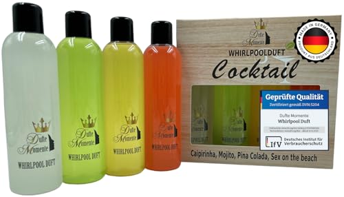 Dufte Momente | Whirlpool Duft 4 x 250ml - Caipirinha Mojito Pina Colada Sex on the Beach | Badezusatz | mit naturreinen und natürlichen ätherischen Ölen | kein Schaum | vegan und ohne Tierversuche