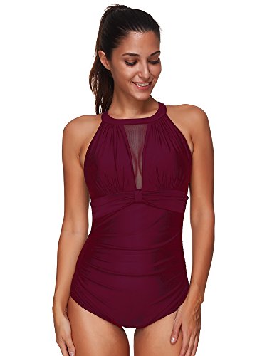 Zando One Piece Swimsuits For Women High Neck Tummy Control Swimwear Slimming Mesh