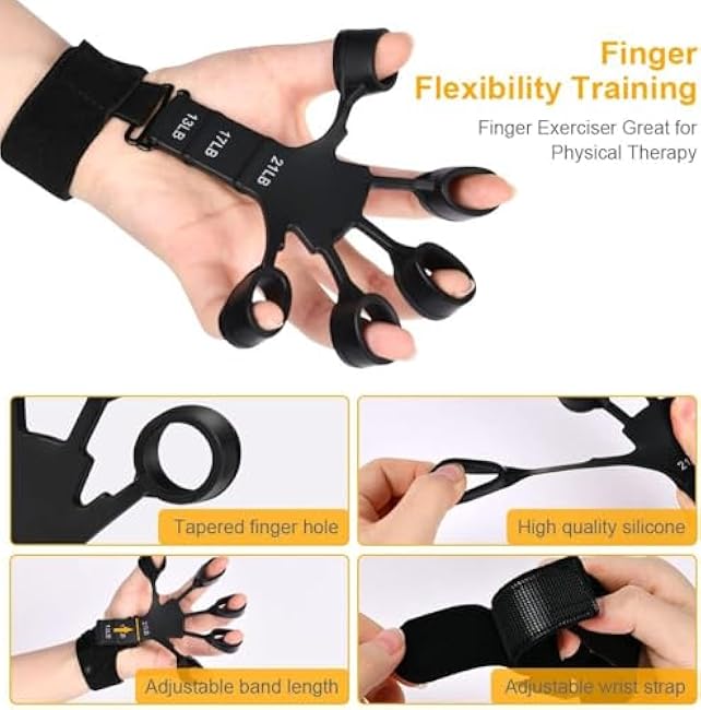 Finger Strengthener Extension Exerciser Stretcher, Strength Adjustment Finger Resistance Bands Used to Exercise Finger Strength - Black 1PCS