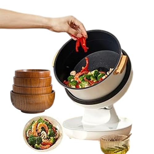 forplubossmmp Máquina De Cocción Automática | Procesador De Alimentos Comercial De 8 litros | con Ajuste De 3 Engranajes | Robot De Cocina Salteado para Guisar, Cocinar Y Hacer Sopa(con 4 Tazones)