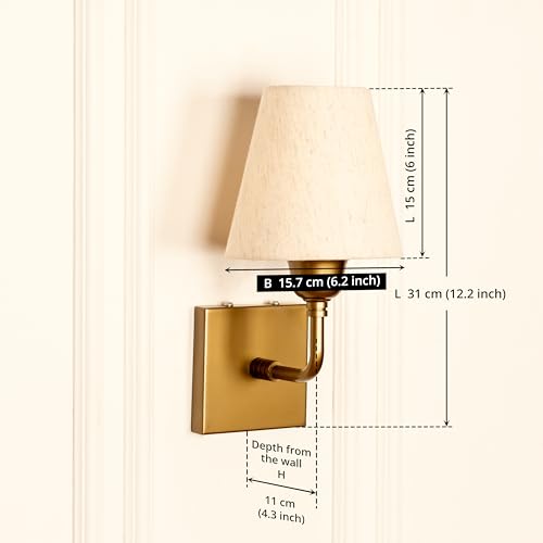 Image of Divine Trends Antique Brass Finish Elbow Wall Light with Off White Shade for Living Room, Bedroom, Home Decoration Wall Lamp Pack of 1