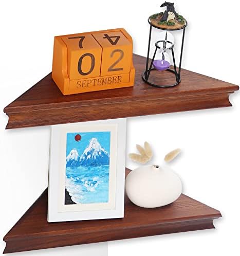 NIUBEST Corner Shelf Wall Mount,Set of 2 Triangular Floating Corner Shelves for Wall Storage and Display,13 Inch Wood Corner Wall Shelf for Bedroom,Living Room,Bathroom,Kitchen-Dark Walnut