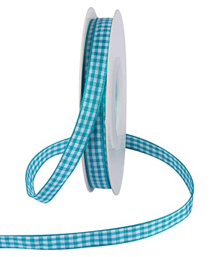 Ribbonitlux Gingham Ribbon, 9mm X 22M, Plaid Checkered, Buffalo Striped, Turquoise, Polyester, Classic, Valentine's Day - Image 4