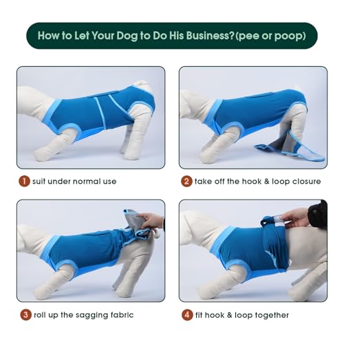 Image of Kuoser Dog Recovery Suit, Female /Male Post-Surgery Anti-Licking Pet Surgical Suit, Blue, Medium, Cotton and Spandex Blend, All Breed Sizes, Adult, All Seasons