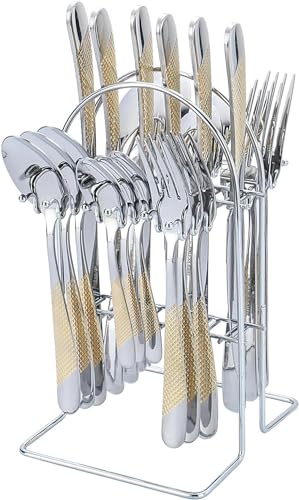 Set d'argenterie en or, 24 pièces, service pour 6，Service de couverts poli au miroir, avec...