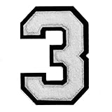Number 3 - Chenille Embroidery Varsity Iron-On Patch by pc, 4-1/2', TR-11649 (White/Black)