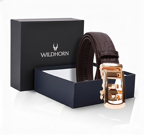 Image of WildHorn Men's Genuine Leather Belt for Men| Premium Auto-Lock Buckle | Adjustable up to 48 inch | Formal & Casual Wear | Micro-Adjust Fit | Stylish Gift Box Included