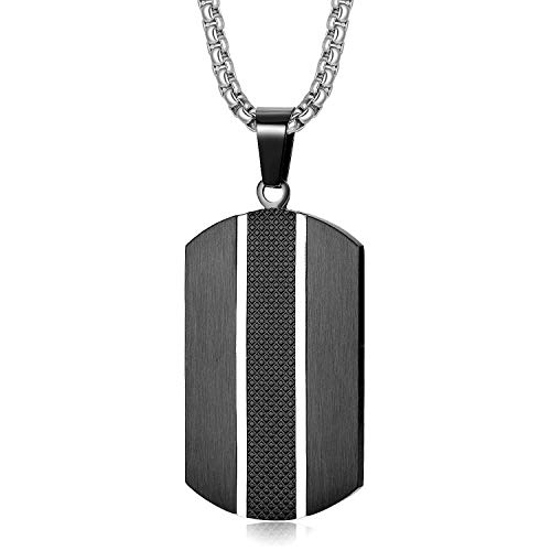 Stainless Steel Dog Tag Necklace for Men - Two-Tone Real Carbon Fibre Unisex Pendant