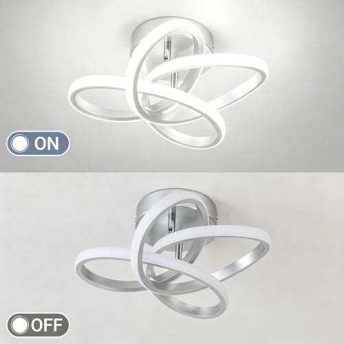 Image of CANEOE Modern Led Ceiling Light Fixture, 6000K Small Hallway Ceiling Light, Sliver Close to Ceiling Lights for Hallway Bedroom Bathroom Entryway Balcony Stair Curved Design Ceiling Lamp (Sliver)